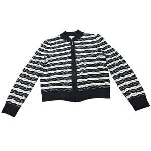 St John Sport Zip Front Wool Blend Knit Jacket Black White Stripe Petite P S 4 6